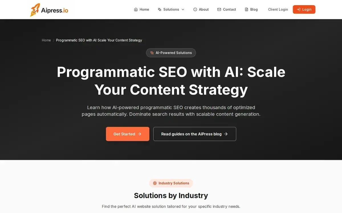 AiPress programmatic SEO crop showing scalable page-generation positioning