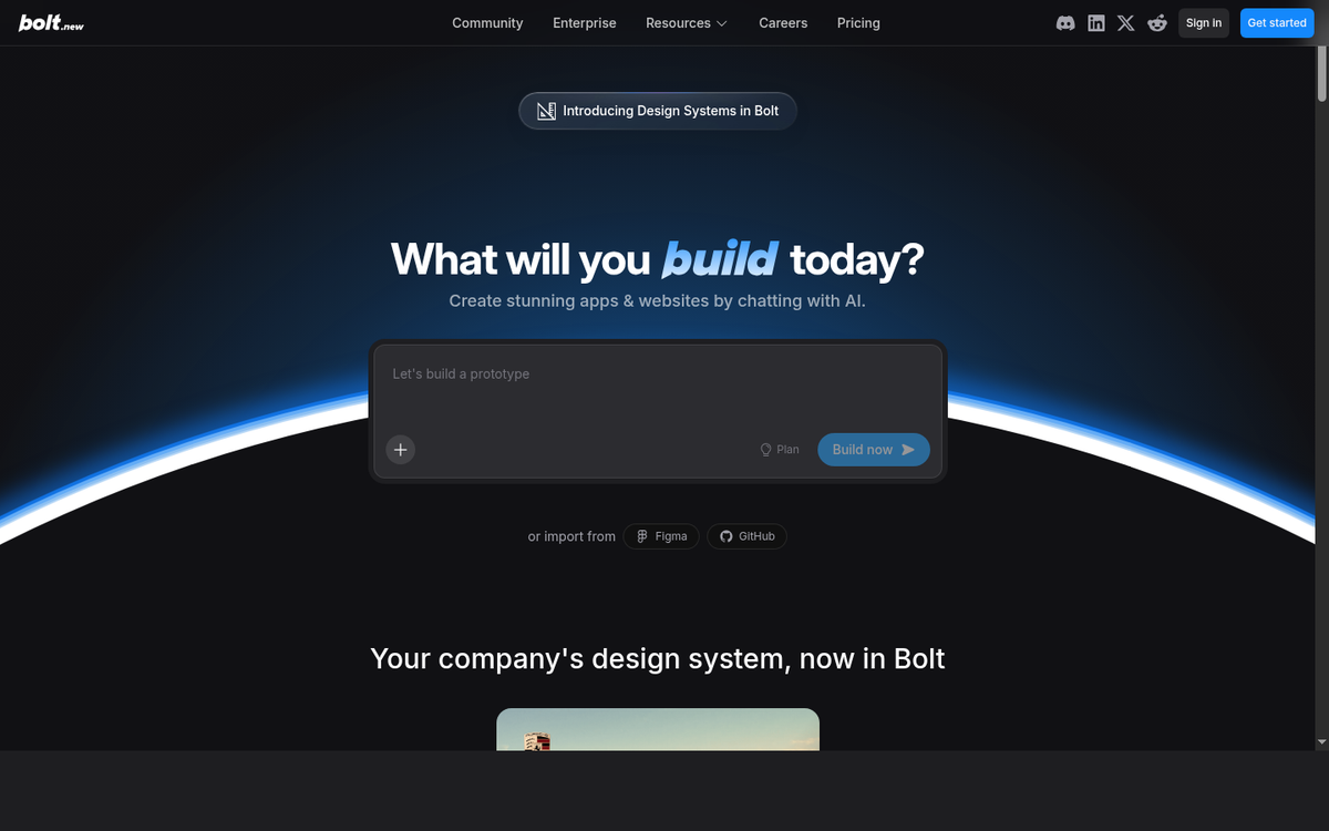 Bolt.new marketing homepage: AI-powered web development in the browser