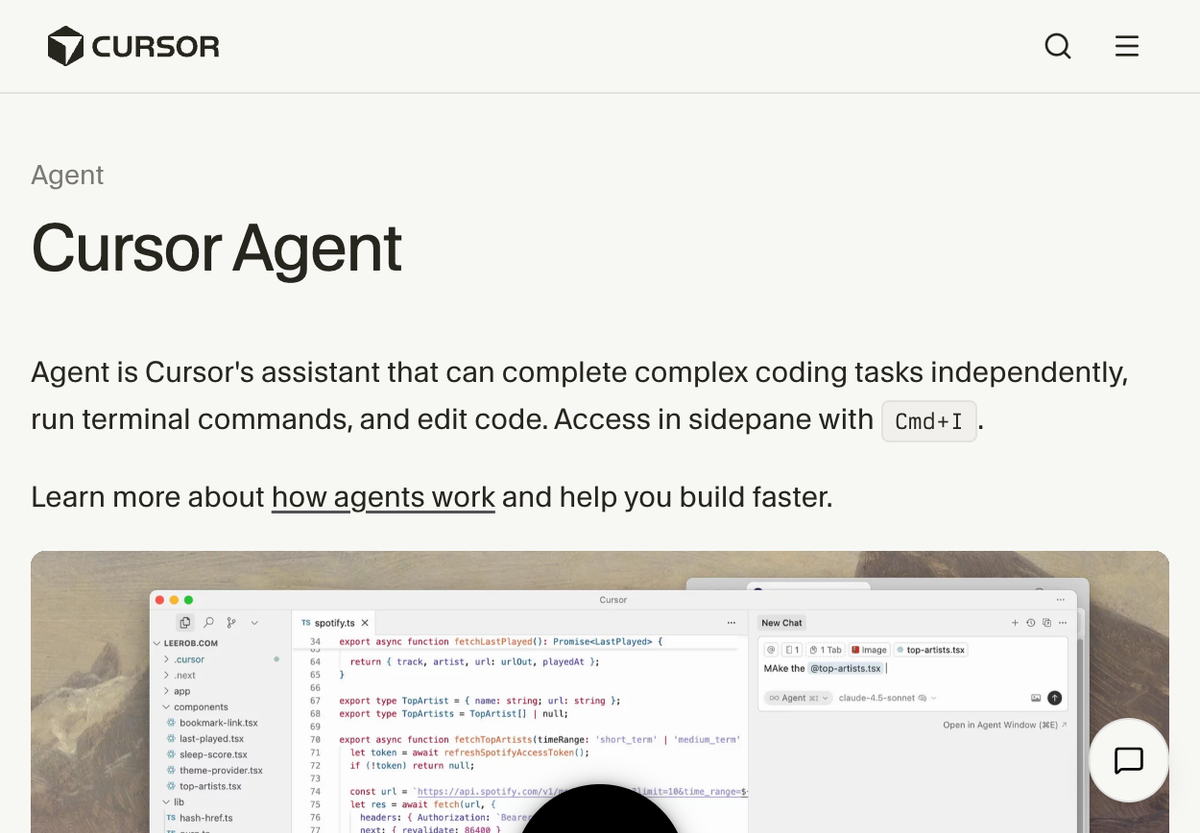 Cursor documentation: Cursor Agent overview with IDE illustration